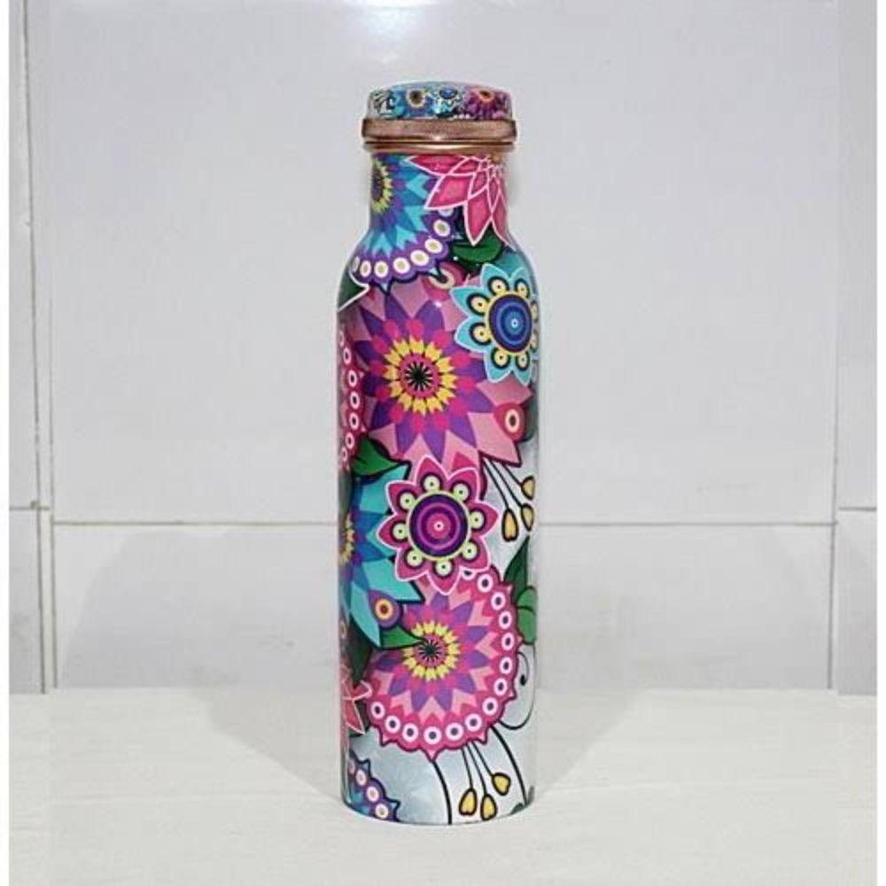 Rajasthani Handcpainted Pure Copper Pink and multicolor Bottles -1 Litre-Indiehaat