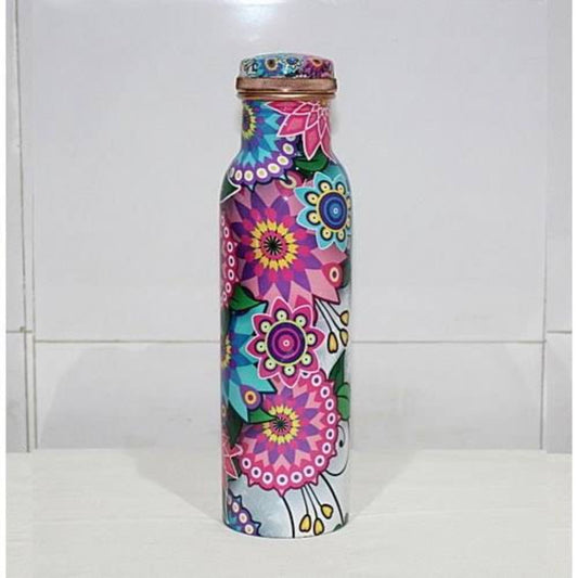 Rajasthani Handcpainted Pure Copper Pink and multicolor Bottles -1 Litre-Indiehaat