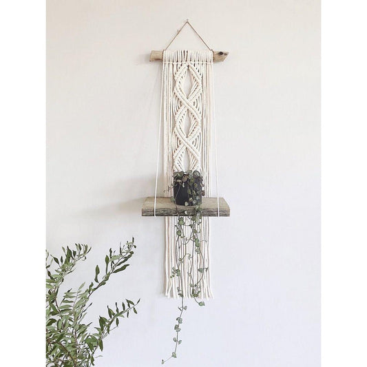 White Macrame Plant Hanger With Wood
Wooden Size 10X5, Length 30"-Indiehaat