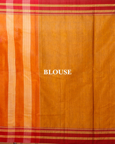 ILKAL Handloom Cotton Silk Saree Metallic Orange Color with running blouse - IndieHaat