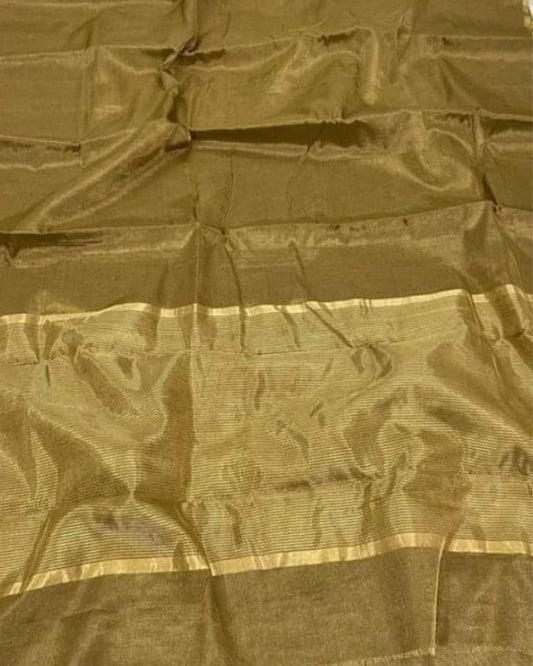 Maheshwari Tissue Silk Saree Cocoa Brown Color with running blouse - IndieHaat