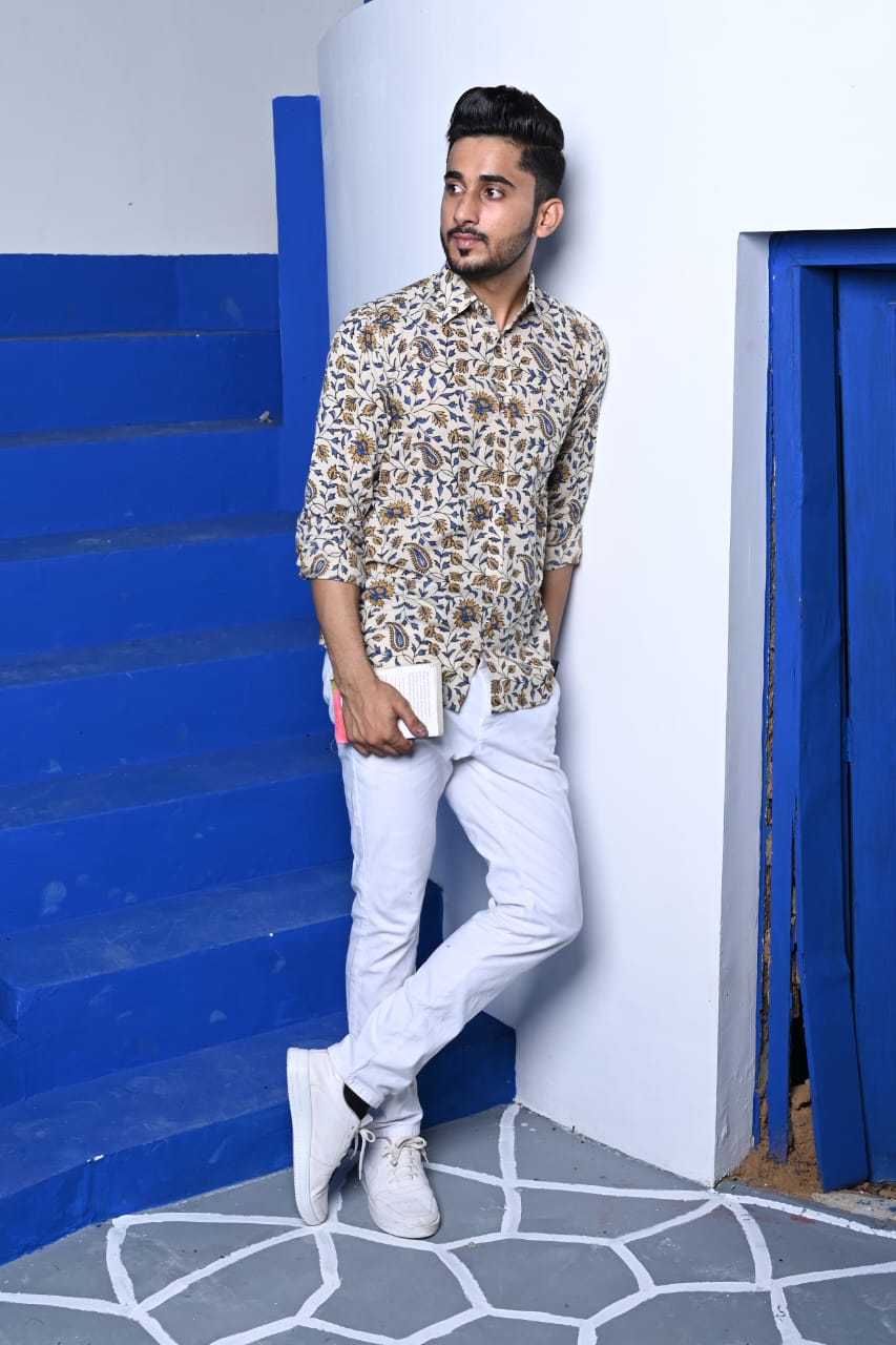 Hand Block Printed Pure Cotton Men'S Shirts (Full Sleeves) (Size 38-46)