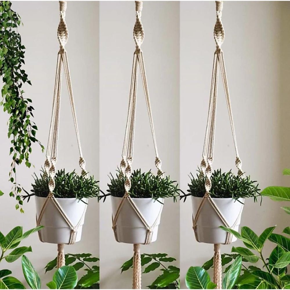 White  Macrame Handmade Plant Holder Set Of 3 Pcs
Size: 40" Long 
Material: Cottan-Indiehaat