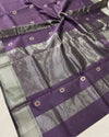 Pure Maheshwari Silk Saree Dark Purple Color Handloom Handwoven Single Design Zari Border with Flower Buti Pallu and contrast blouse - IndieHaat