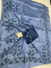 Silkmark Certified Pure Tussar Hand Cutwork Blue Color Saree (Tussar by Tussar Fabric) - IndieHaat