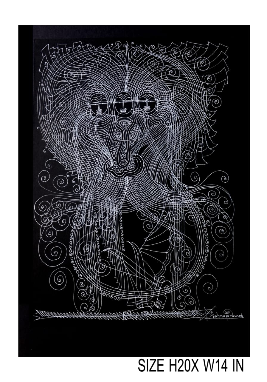 The Surpur Line Art Painting Mixed Media on Paper Unframed (Size: 22 x 16 inches) Artist: Krishna Prakash