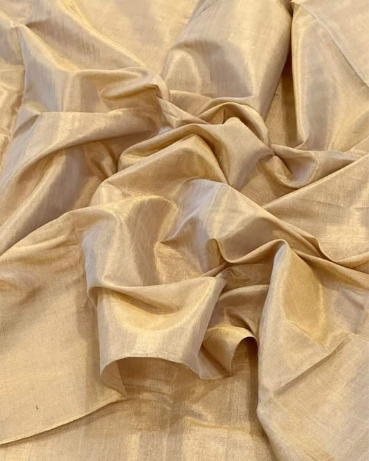 Maheshwari Tissue Silk Saree Beige Color with running blouse - IndieHaat