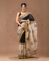 Maheshwari Silk Saree beige Handblock Printed With running blouse (Silk by Silk)