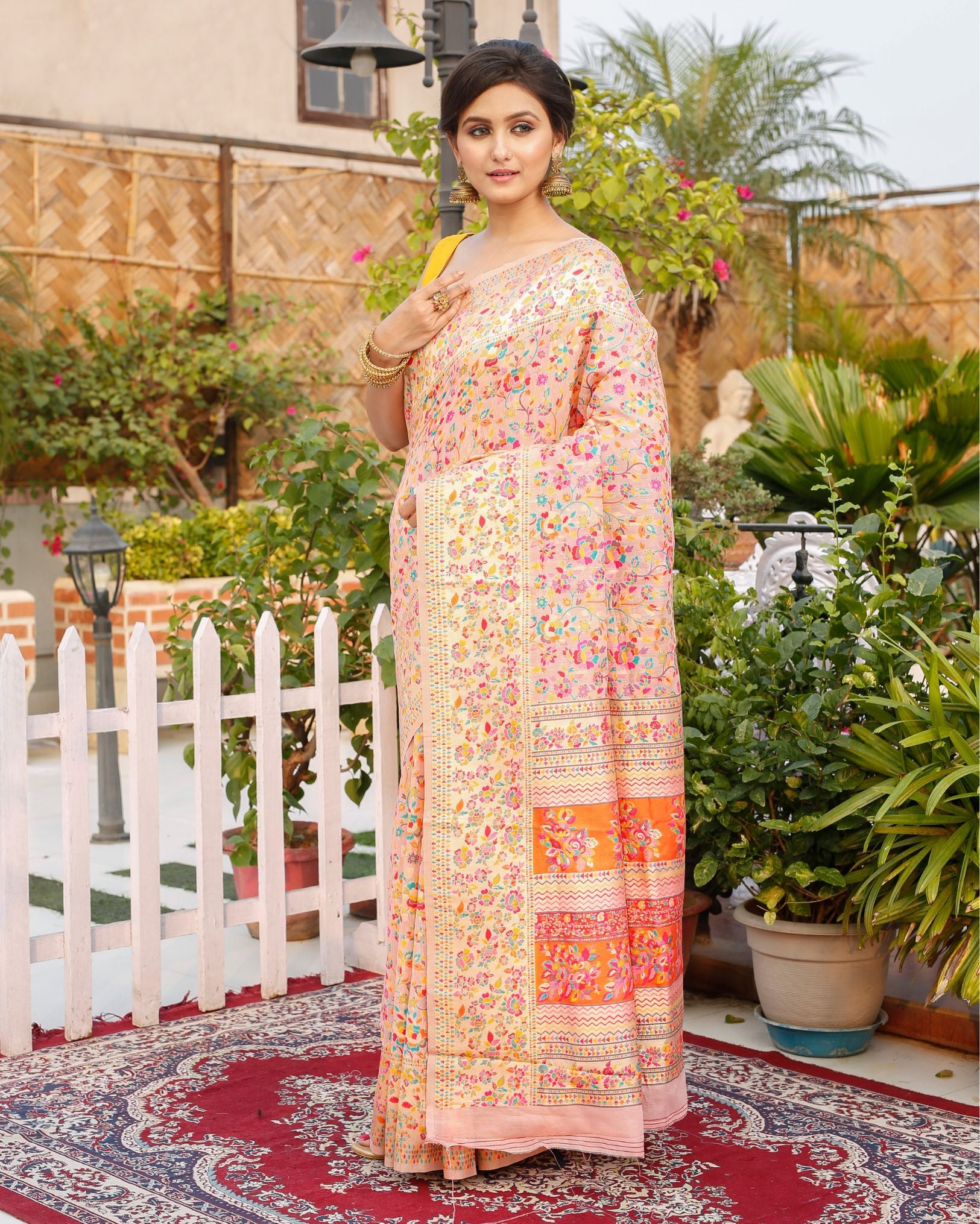 Pastel Green Soft Modal Silk Saree With Kashmiri Weaving - Shaaola.com