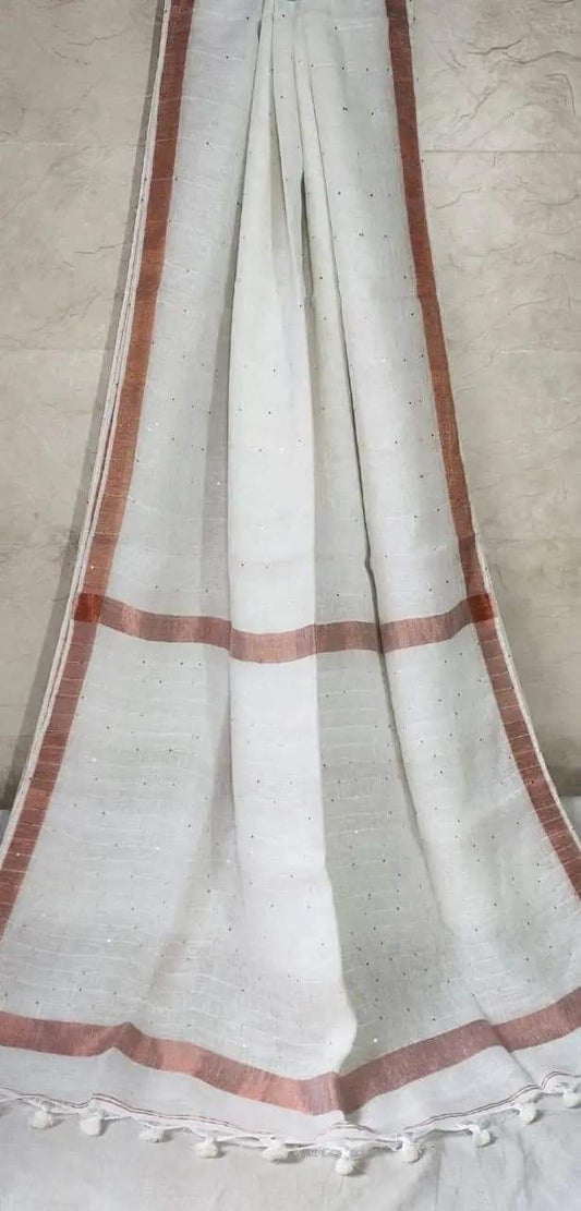 IndieHaat|Pure Line Saree Embroidered White 9% Off