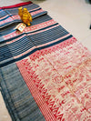 Silkmark Certified Tussar Silk Handloom Handblock Printed Red Saree with Blouse-Indiehaat