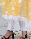 Kota Doria Cotton Suit (Top+Bottom+Dupatta) Pastel Yellow Color Stitch Embroidery work - IndieHaat