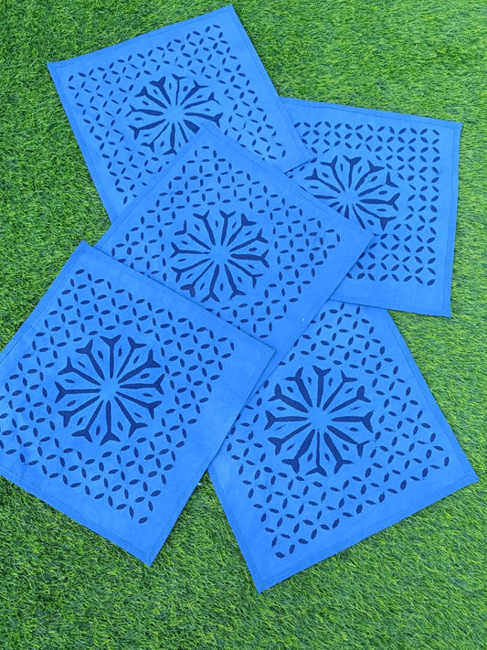 Pure Cotton Applique Work Cushion Covers Cornflower Blue Colour (16X16 Inch)-Indiehaat