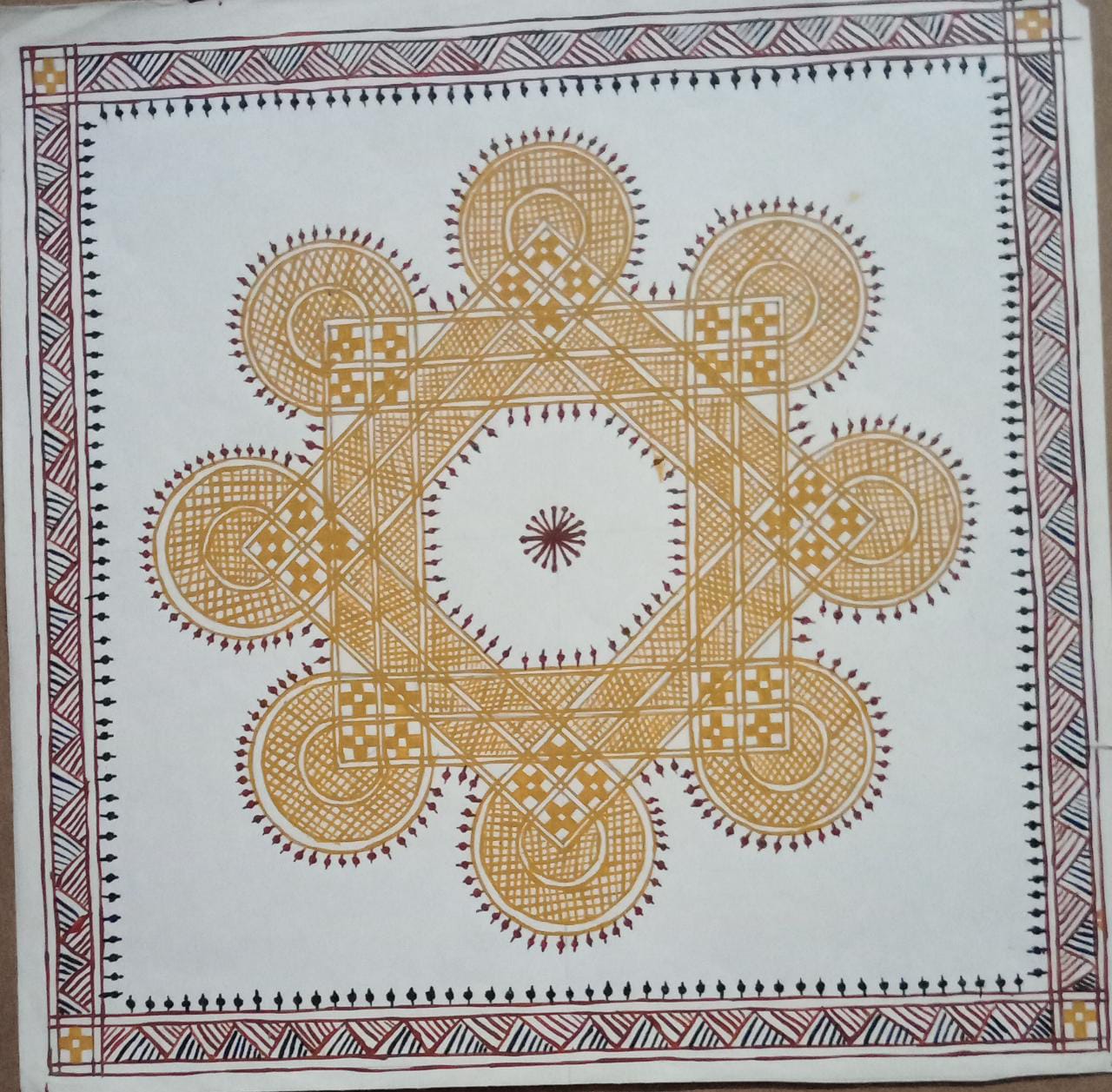 Chittara 6 Lamps Painting by bamboo thread art without frame  Artist: State Awardee Saraswathi (Size: 12x12 Inches)