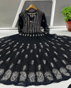 Georgette Anarkali Gown (56 kali) Black Color Chikankari work with inner - IndieHaat