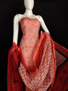 Kota Doria Red Suit Material Handblock Printed with Zari Border Dupatta-Indiehaat