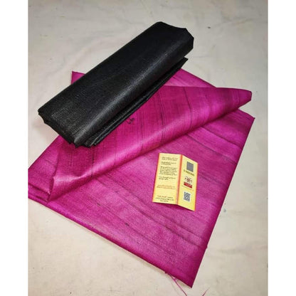 Silkmark Certified Gichcha Tussar Handloom Hand Dyed Pink Saree with Contrast Blouse-Indiehaat