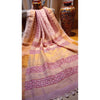 Pure Linen Hand Cutwork Design Light Pink Saree with Running Blouse-Indiehaat