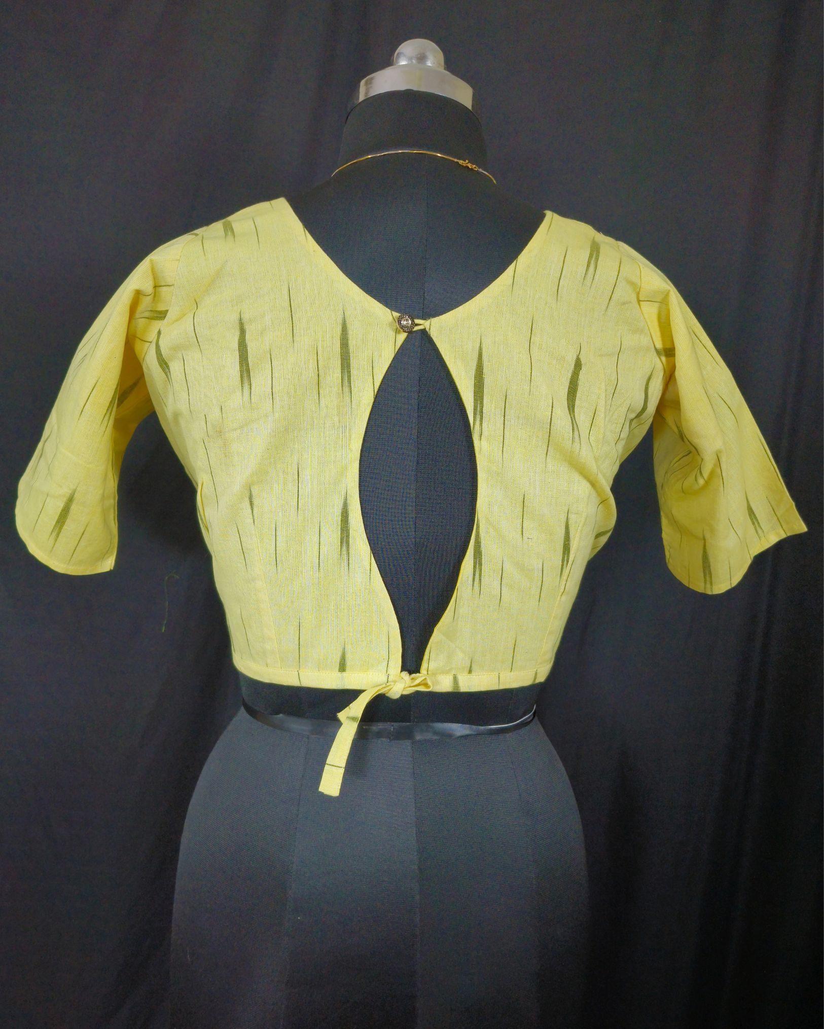 Pure Cotton Blouse Yellow Color Ikkat Design - IndieHaat