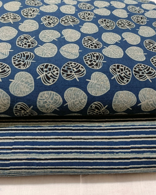 Indiehaat Cotton Blue Suit Ajrakh Printed( Top and Bottom Only| 2.5 meter each