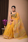 Kota Doria Saree Yellow Running Blouse 10% Off - IndieHaat