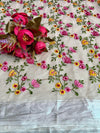 Kota Doria Saree Floral Yellow 12% Off - IndieHaat