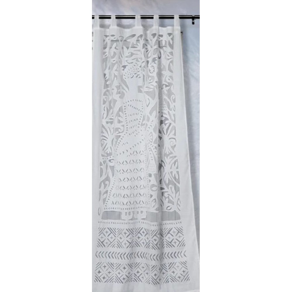 Applique Work Wall Hanging White Curtain
Size - 44"X84" (3.5 X 7 Ft)-Indiehaat