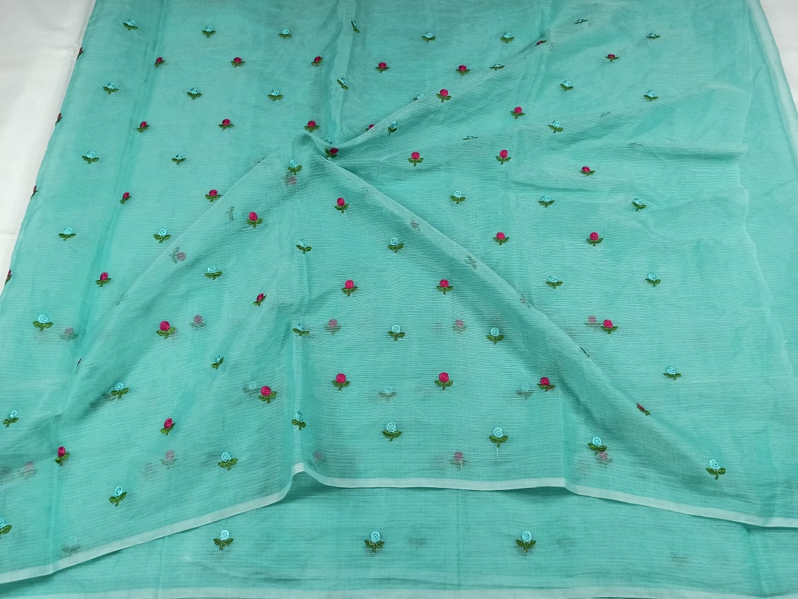 Kota Doria Saree Allover Embroidery with blouse Handcrafted