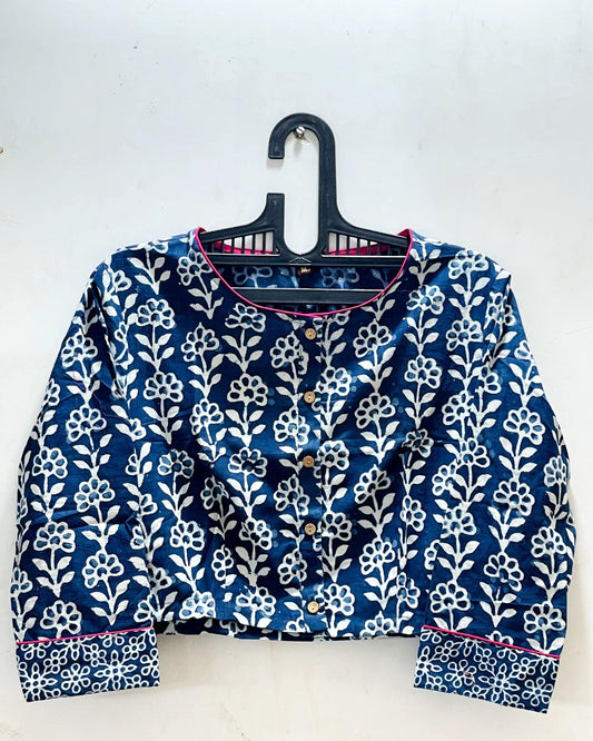 Indiehaat | Pure Cotton Crop Top Blue Color Hand Printed Size 36 To 46