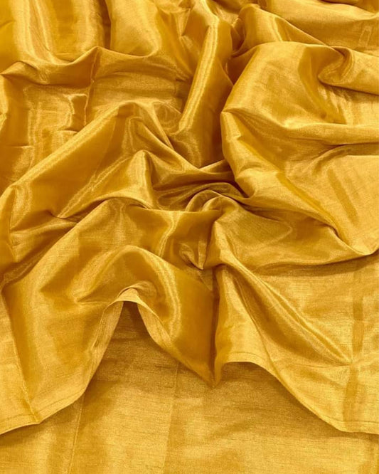 Maheshwari Tissue Silk Saree Goldenrod Yellow Color with running blouse - IndieHaat