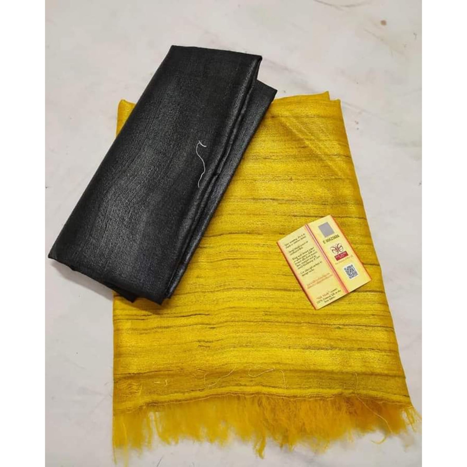 Silkmark Certified Gichcha Tussar Handloom Hand Dyed Yellow Saree with Contrast Blouse-Indiehaat