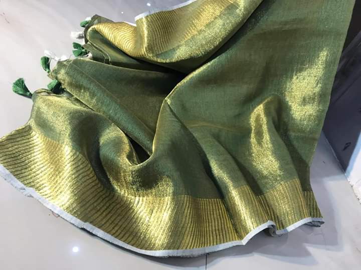 Hand Dyed Pure Tissue Linen Saree With Running Blouse