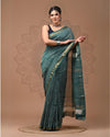 Maheshwari Silk Saree green Handblock Printed With running blouse (Silk by Silk)