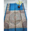 Silkmark Certified Tussar Silk Madhubani HANDPAINTED Blue Saree with Blouse-Indiehaat