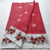 Kota Doria Saree Bandhej and Embroidery Work Red and White With Blouse Handcrafted-Indiehaat