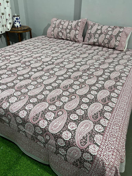 Cotton King Size Double Bedsheet (Size: 90" x 108") - IndieHaat Dark Grey Color with 2 Pillow Cover (Size: 18" x 27") - IndieHaat