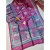 Silkmark Certified Tussar Silk Madhubani Block Print Biege color Saree with Blouse-Indiehaat