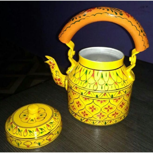 Rajasthani Handpainted Yellow Metal Kettles-Indiehaat