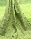 Kota Doria Saree Pastel Green Color Chikankari work without blouse - IndieHaat
