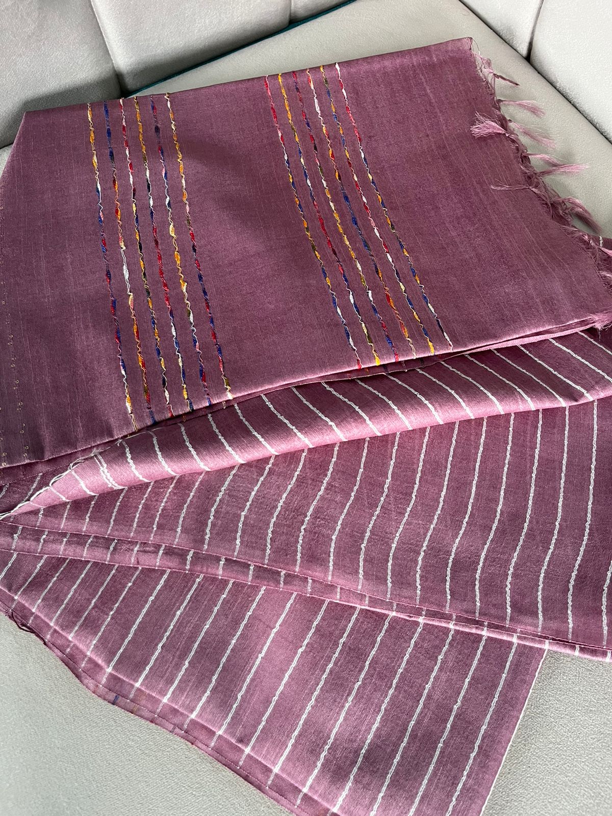 Kota Staple Silk Flag and Sequence Pallu Saree Mauve Taupe Violet Colour with Running Blouse-Indiehaat