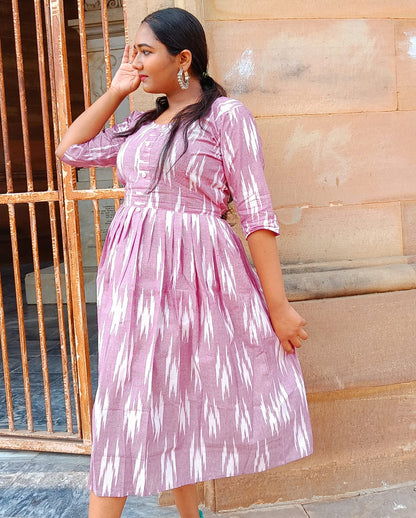 Pure Cotton Dress Ikkat Design Purple 25% Off - IndieHaat