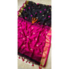 Pure Linen Jacquard work Weaving Design Handloom Black and Pink Saree with Blouse-Indiehaat