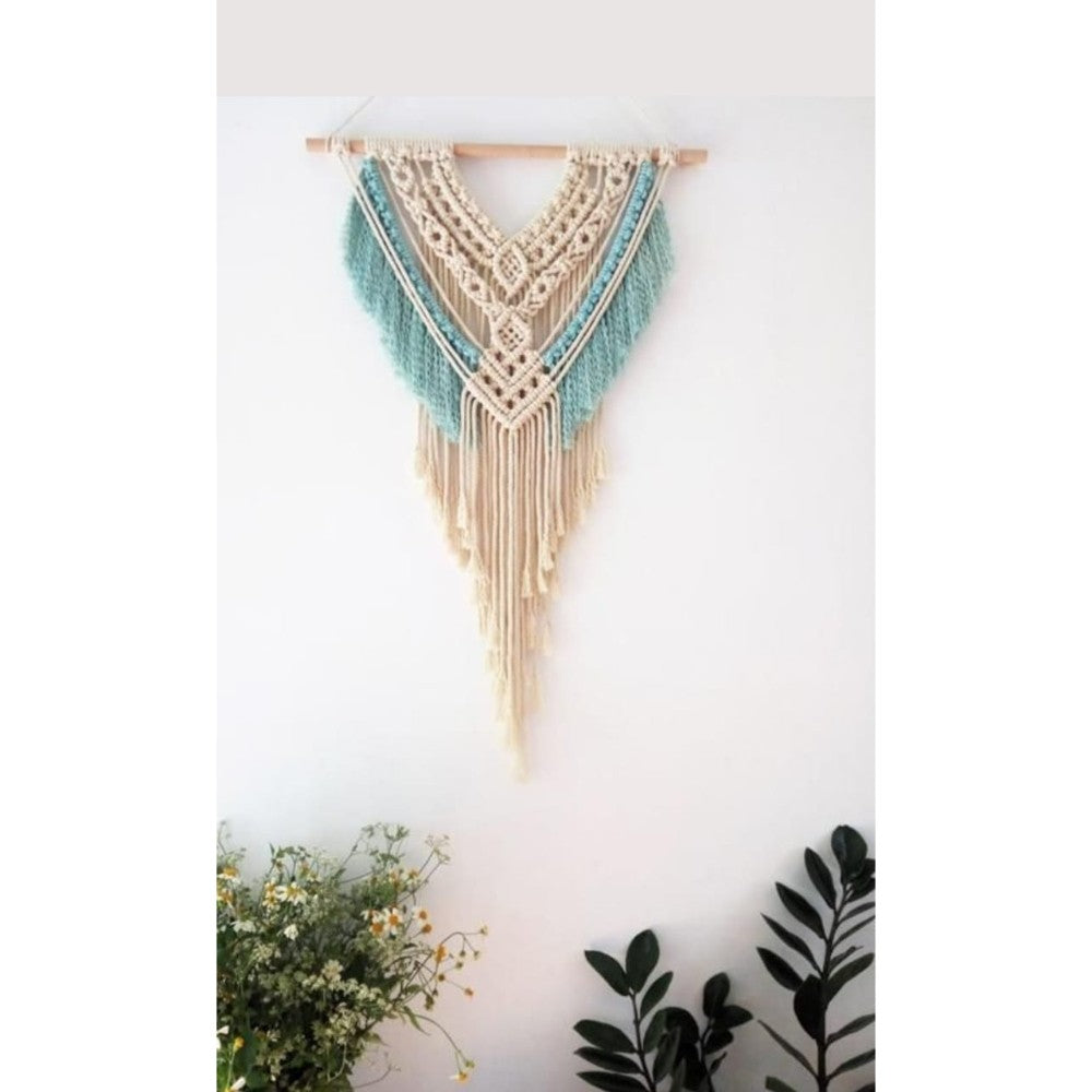 Macrame Double Colour Wall Blue and White Showpiecs
Size: 18X36-Indiehaat