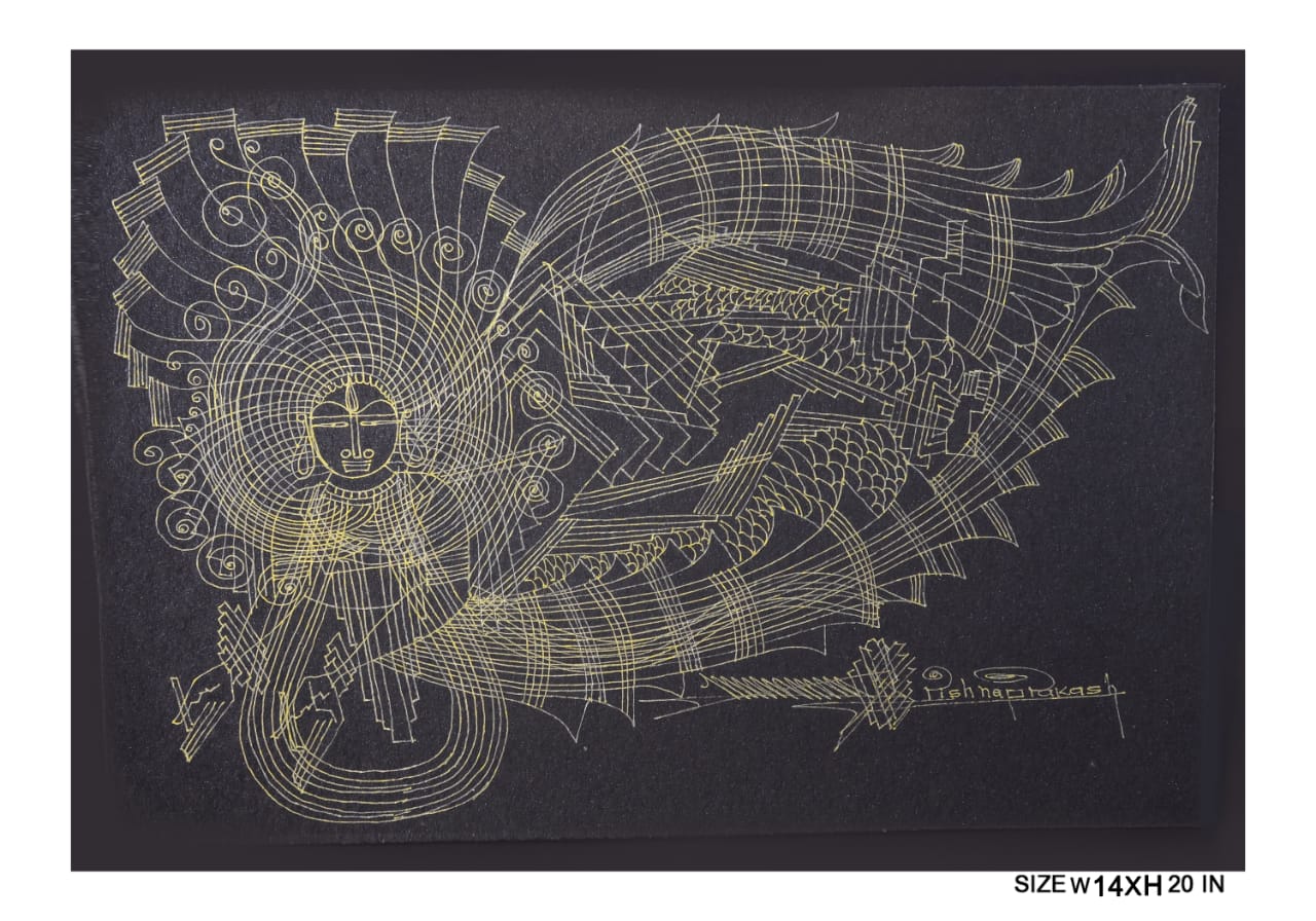 The Surpur Line Art Painting Mixed Media on Paper Unframed (Size: 22 x 16 inches) Artist: Krishna Prakash
