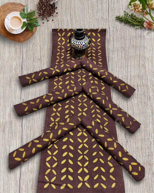 Cotton Table Runner and Mat Set (6+1) Applique work Royal Brown Color - IndieHaat