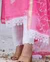 Kota Doria Cotton Suit (Top+Bottom+Dupatta) Pink Color Stitch Embroidery work - IndieHaat