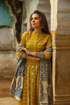 Handblock Printed Cotton Lehanga And Top With Mulmul Dupatta (Size: 34-46) Yellow Color-Indiehaat