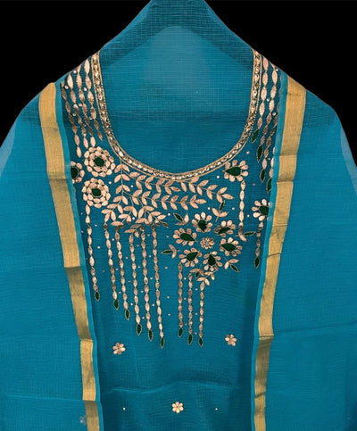 Kota Doria Suit HandEmbroidery 13% Off - IndieHaat