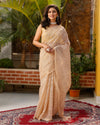 Pure Cotton Kota Doria Saree Peach Color Jaal Embroidery with running blouse - IndieHaat