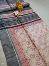 Silkmark Certified Tussar Silk Handloom Handblock Printed Maroon and Black Saree with Blouse-Indiehaat